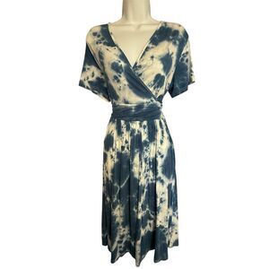 Weaczzy Blue & White Tie Dye Dress Women’s Reg Size L V729
